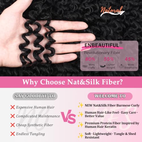 9 Pack 14 Inch Burmese Curly Crochet Hair - Nat&Silk Fiber, 1B