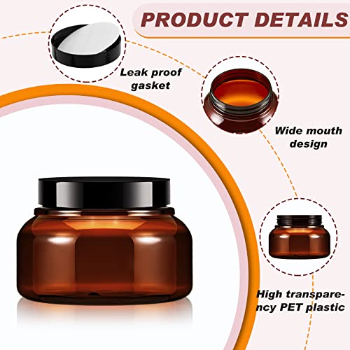Tessco 48 Pcs Plastic Jars with Lids and Labels Body Scrub Jars Round Refillable Cosmetic Containers Empty Butter Travel Containers for Sugar Scrub Lotions Cosmetics Cream(8 oz,Brown)