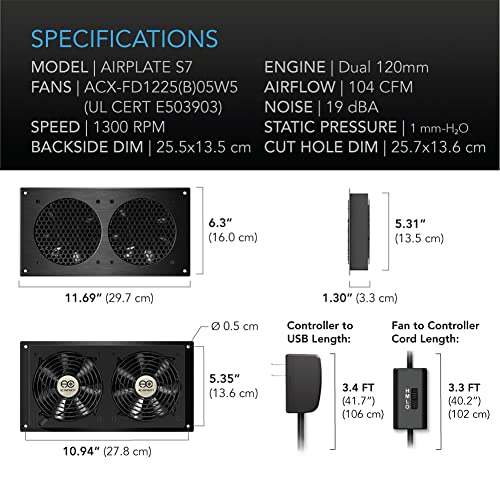 AC Infinity AIRPLATE S7 Quiet Cooling Fan System 12-Inch Pack of 2
