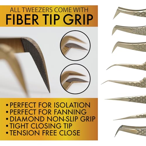 Extra Slim Bootie Tweezer - Diamond Grip Lash Tweezers for Eyelash Extensions - Fiber Tip Lash Tweezers for Volume Lash Extensions ? Gold