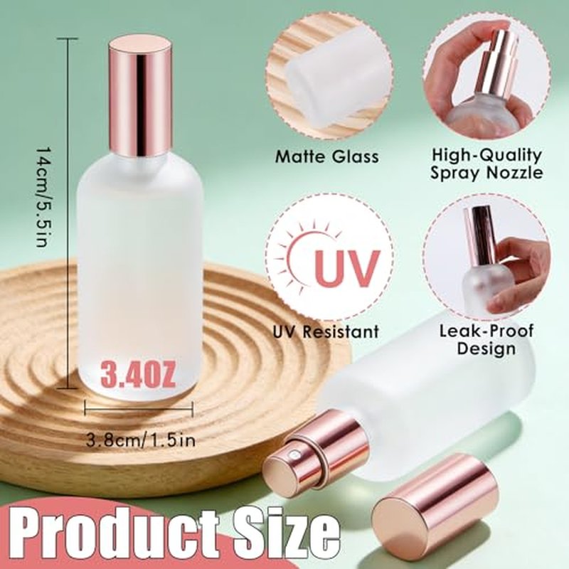 30 Pcs Glass Spray Bottle, 3.4 oz/100 ml Perfume Empty Bottles,Frosted Glass Spray Bottles, Clear Bottle with Rose Gold Fine Mist Sprayer,Refillable Container for Perfume Travel(Rose Gold)