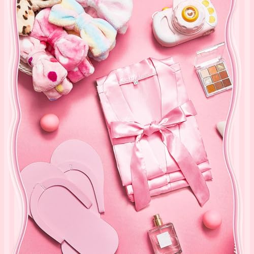 Xuhal 36 Pcs Spa Party Supplies Set for Girls - Pink 12 Robes Headbands & Slippers
