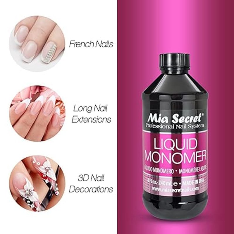 16 oz Mia Secret Liquid Monomer - Professional Acrylic Nail Liquid for Acrylic Powder - EMA monomer