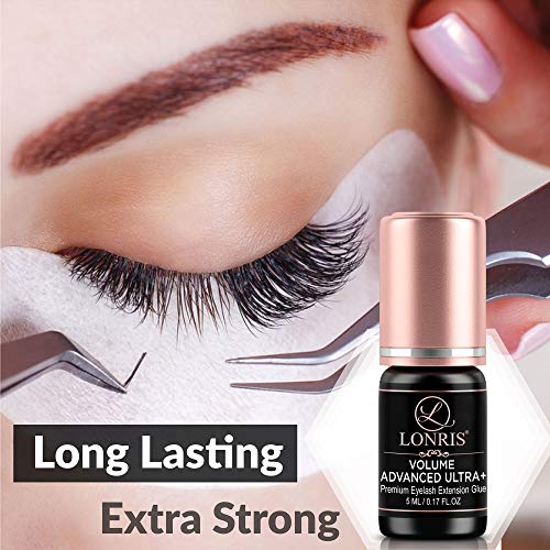 LONRIS Eyelash Extension Glue 7-8 Weeks Retention Ultra+ 0.17 Fl Oz - Fast Drying Professional Adhesive