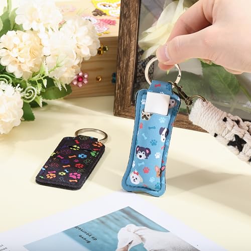 FREEBLOSS 2Pcs Chapstick Holder Keychain 1.5x3.8'' Lip Balm Holder Keychain Lightweight Lipstick Sleeve Pouch with Cute Dog Pattern for Women Girls