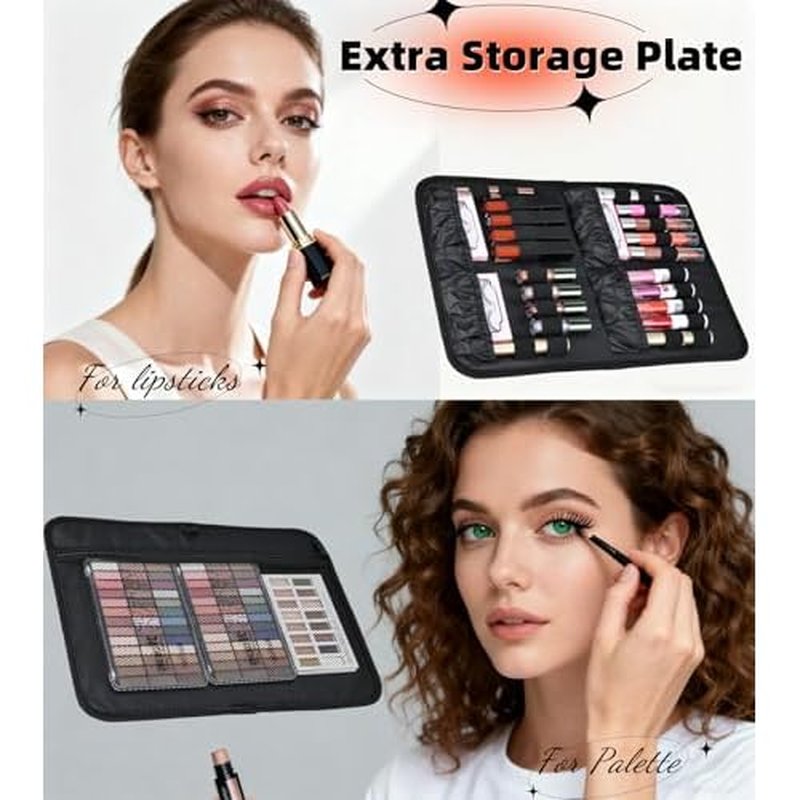 Adazzo Large Makeup Bag, 3 Layers 17¡± Makeup Case Organizer with Mirror Professional Cosmetic Storage Backpack Box Travel Artist Carrying Vanity Bags with Brush Slot/Shoulder Strap/Attach to Suitcase