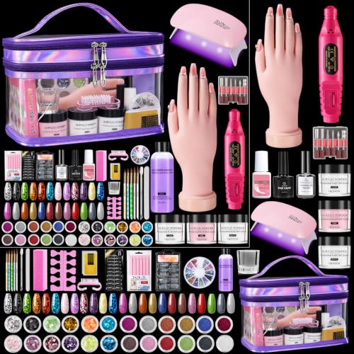 Deciniee Dark Purple Nail Art Kit for Beginners with Practice Hand & Glitter Powder