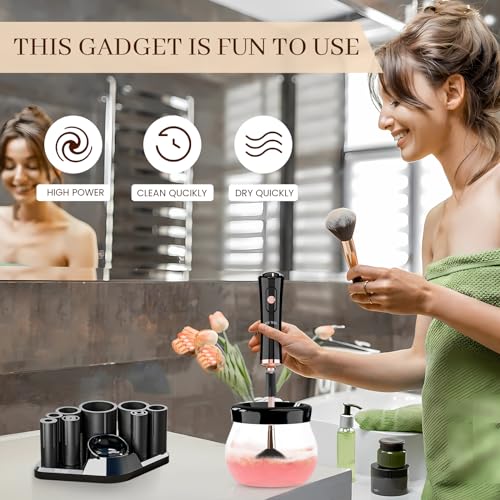 Ricris Black Electric Makeup Brush Cleaner & Dryer Spinner – Fast 10-30s
