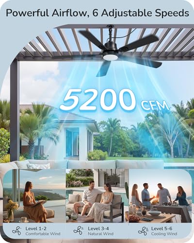 Outdoor Ceiling Fan with Light Black 52 Inch Remote Control Waterproof 5200 CFM