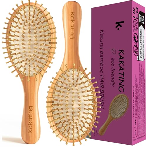 Ellipse 8-Pack Bamboo Hair Brushes for Hair Growth & Scalp Massage - Eco-Friendly Wooden Detangling Comb Set