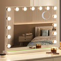 Hollywood Vanity Mirror with Lights, 23"x18" Lighted Makeup Mirror with 10x Magnification for Desk/Wall Mount, 15 Led Bulbs, 3 Lighting Modes for College Dorm, Bedroom, Dressing Room (White)