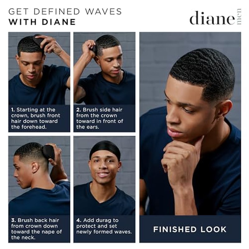 Diane Boar Curved Wave Brush for Men and Women - Black, Soft Bristles for Fine to Medium Hair - Use for Detangling, Smoothing, Wave Styles, Soft on Scalp, Restore Shine and Texture (Pack of 2)