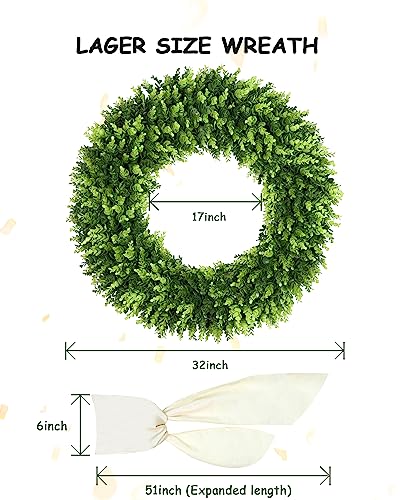 32 Inch Artificial Boxwood Wreath with Yellow Cloth Can DIY Shaped - Green / 32 Inch