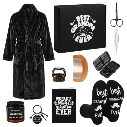 Black Grandpa Fuzzy Robe Candle Gift Set - Birthday Father's Day Basket for Men