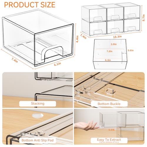 Stackable Clear Storage Drawers for Bathroom Vanity and Organization - 6 Pack, 4.4 Inch Tall - Variation of THIS listing