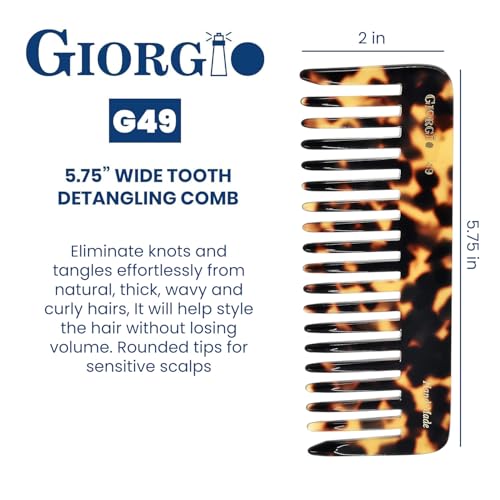 Giorgio 3 Pack Yellow Tokio Large 5.75 Inch Wide Tooth Hair Comb for Thick Wet & Dry Hair