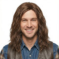 H&Bwig Brown Curly Men Wigs Long Wavy Fluffy Synthetic Hair for Costume & Party