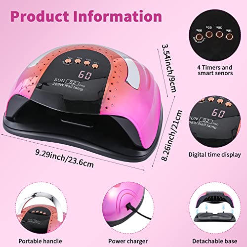 268W UV LED Nail Lamp - Gel Polish Curing Light with 57 LEDs, 4 Timers