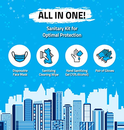 All-In-One Personal Protection Kit (10 Pack) Face Mask, Gloves & Wipes