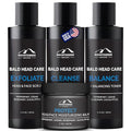 Mountaineer Brand Bald Head Care Gifts For Bald Men | All Natural 4 Step Daily Skin Care for Healthy Scalp & Face | Exfoliate Scrub | Cleanse Wash | Shine Away PH Balance | Protect Moisturizing Balm
