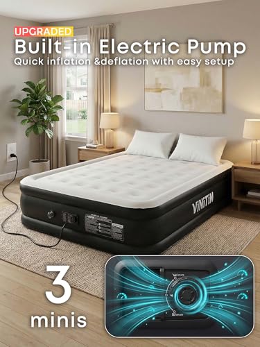 Vinitin Queen Air Mattress with Built-in Pump - Black, 16" Elevated Inflatable Bed for Home & Guests