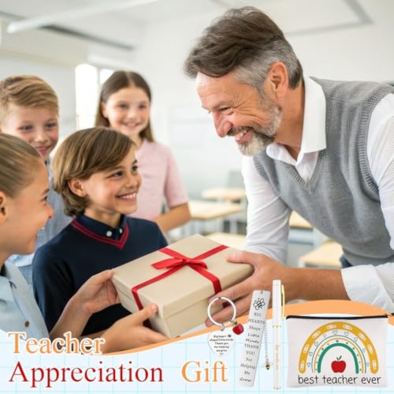 6Sets Teacher Appreciation Gift End of School Year Teacher Gifts Best Teachers-s Multifunctional Makeup Bag Teachers Canvas Pencil Bag With Keychain Bookmarks,Graduation Thank You Gift