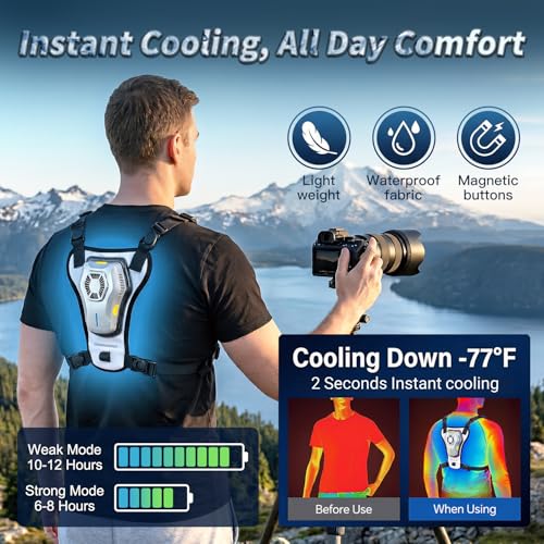 Men's Wearable Semiconductor Cooling Vest with Fan for Work, Gardening, Fishing - Black