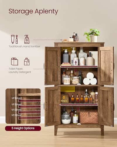 VASAGLE Farmhouse Storage Cabinet with 4 Barn Doors, Adjustable Shelves, Honey Brown, 11.8 x 23.6 x 43.3 inches