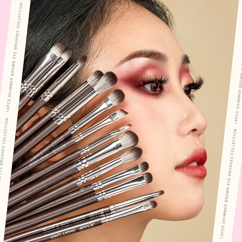G-Shimmer Brown Jessup Eyeshadow Brush 15pcs Eye Makeup Set with Blending & Detail Brushes