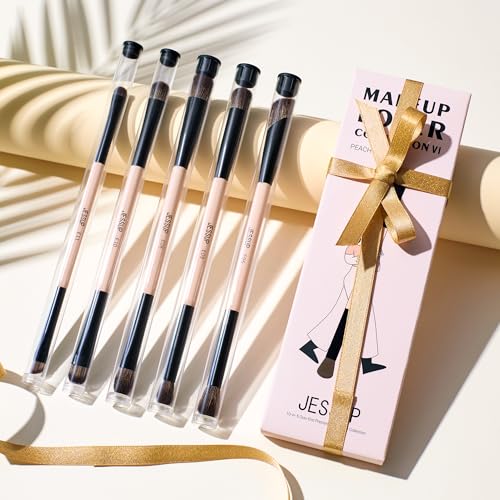 Jessup Makeup Brushes 5Pcs Eye Brush Set D-Peach Dust - Double Ended Vegan Fiber