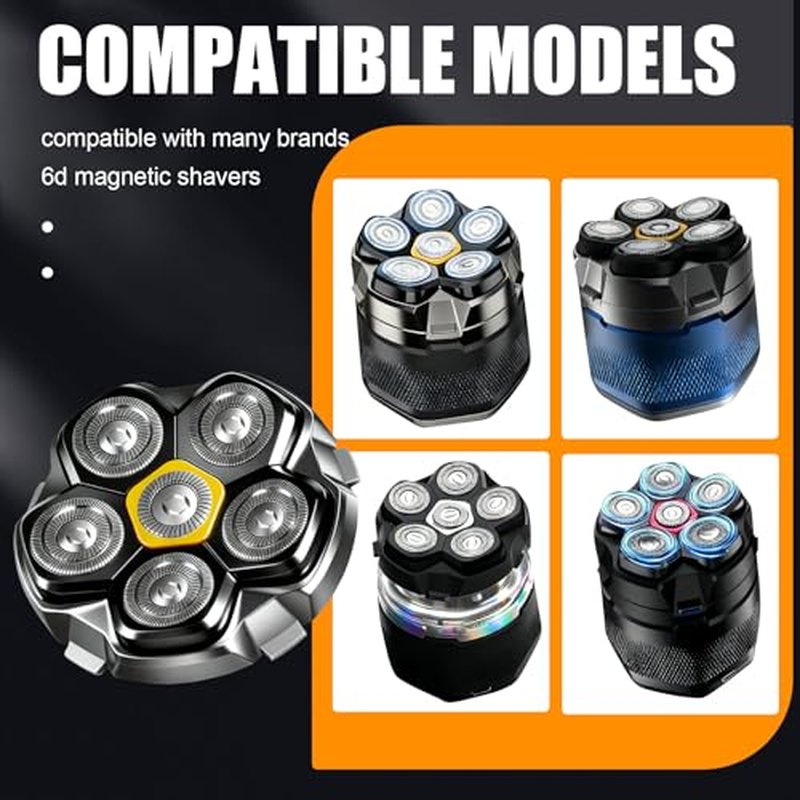 Magnetic 6 Head Shaver Replacement Heads for 6D Magnetic Electric Shaver Razor Universal Shaver Replacement Head for Bald Men and Face (Black(2PACK))