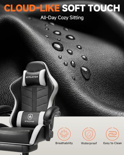 GTPLAYER Gaming Chair for Adults with Footrest - Pearl White, Variation 08