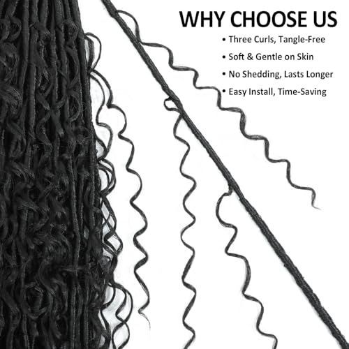 Prelooped Boho Faux Locs Crochet Hair - 1B# Natural Black, 30 Inch, 9 Pack