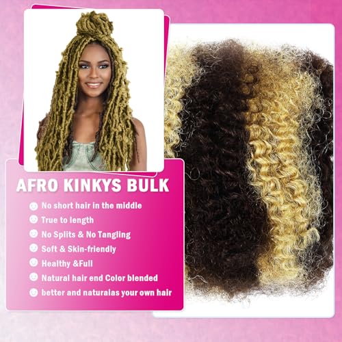 FQ Afro Kinky Curly Human Hair Extensions Highlight 14 Inch Bulk for Braiding & Dreadlocks