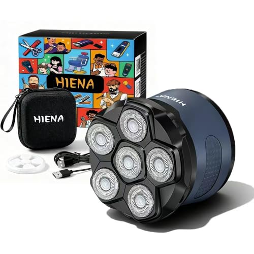 HIENA PRO Head Shaver for Bald Men - 6D Magnetic Rotating Shaver, Rechargeable Bald Head Razor Kit, Waterproof Electric Razor with LED Display (Blue)