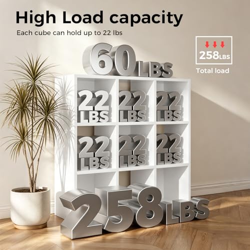 White 9-Cube Storage Organizer - Modular Bookcase Shelf for Living Room & Office - Fits 11x11" Bins, Vertical or Horizontal Use