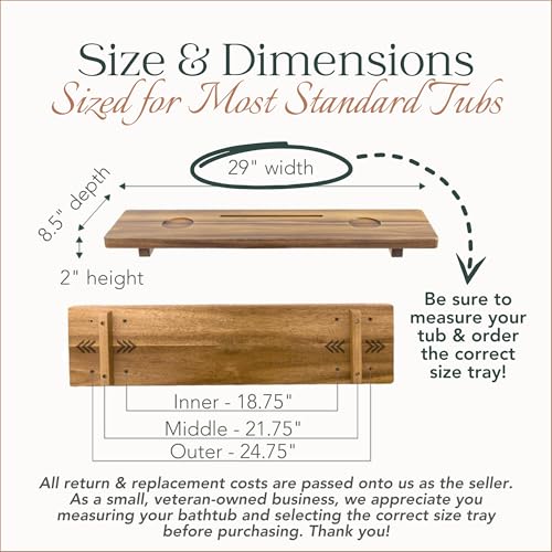 Premium Nature Shed Bathtub Tray for Standard Tubs | 29" Solid Acacia Luxury Bath Tray for Tub | Anti-Tip, Non-Toxic, Sustainable, Adjustable Bathtub Caddy | Bathroom Accessories Holders for Tub Tray