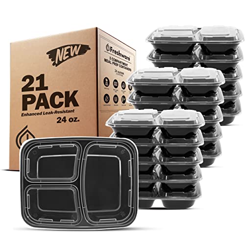 24 Oz Meal Prep Containers 150 Pack with 3 Compartments BPA Free Stackable Dishwasher & Microwave Safe