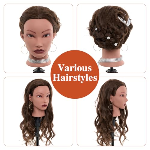 20 Inch Human Hair Mannequin Head for Hair Styling Practice - Real Hair with Clamp