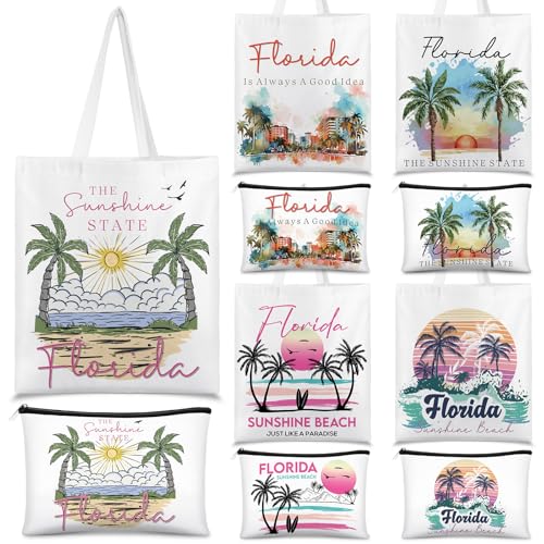 Reginary 6 Pcs City Souvenirs Gifts New York Italy Chicago Seattle Los Angeles Souvenir Canvas Tote Bag Cosmetic Bag Women