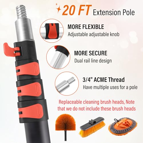 26FT Telescoping Window Cleaning Kit with 10.65in Squeegee & Replacement Pads - Adjustable Pole
