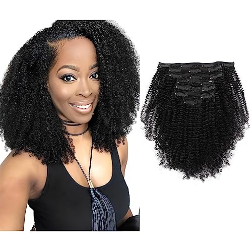 16 Inch Remy Afro Coily Clip-In Hair Extensions Natural Black #1B 4AC - 120g, 7 Pieces