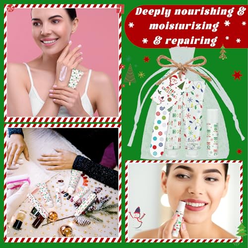 6 Sets/36 Pcs Christmas Party Favors Christmas Hand Cream Body Lotion Lip Balm Nail File Gifts Set Xmas Stocking Stuffers Travel Size Lotion Bulk Holiday Party Supplies for Coworkers Women Adults