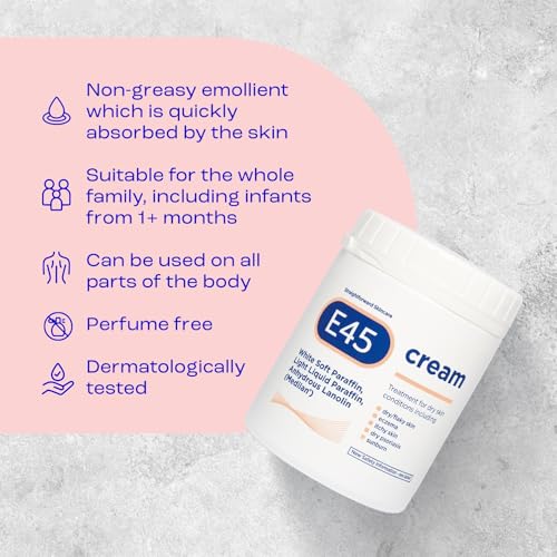 E45 Moisturiser, Body, Face And Hand Cream For Dry, Flaky Skin, Suitable For Eczema, Dry Psoriasis, Sunburn, 500g Tub
