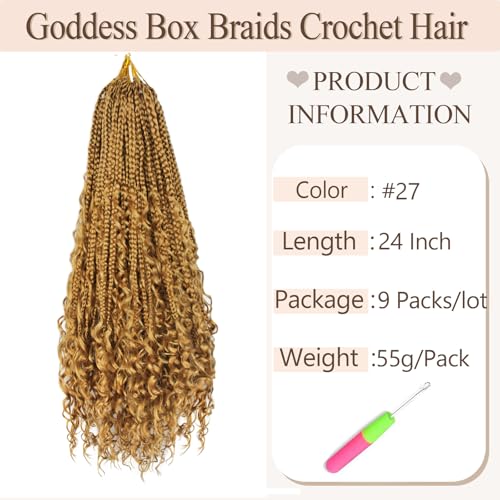 Vustbeauty 9 Packs Goddess Boho Crochet Hair 24in – Pre-Looped Box Braids for Women