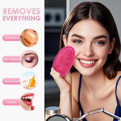 Reusable Makeup Remover Pads Soft Makeup Remover Cloths Washable Facial Makeup Cleansing Pads for Face,Lip,Eyes Pink 6PCS