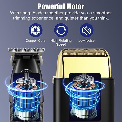 HIENA PRO Hair Trimmers and Foil Shaver for Men Kit,Men Professional Cordless Barbers Hair Clippers with LCD Display,Black Gold Zero Gapped Hair Trimmer, Double Foil Shaver