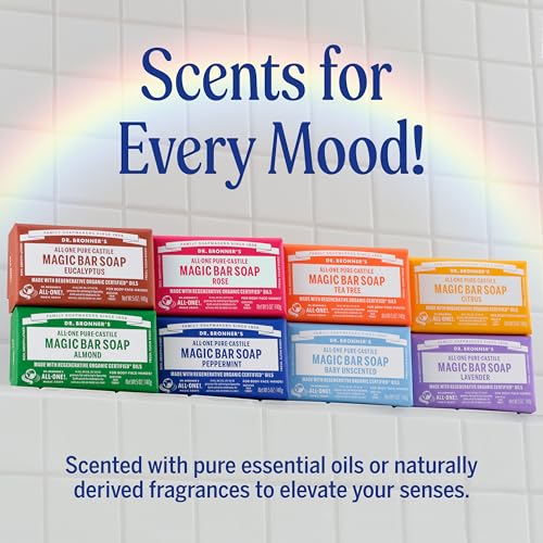 Dr. Bronner's Pure-Castile Magic Bar Soaps - Made with Regenerative Organic Certified Oils - For Face, Body, Hair- Vegan Soap Bars for Men & Women - Rose, 12 pack, 5 oz