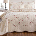 Pink Floral Embroidery Quilt Set with Leaves 3D Pattern - Queen Size Reversible Cotton Bedding