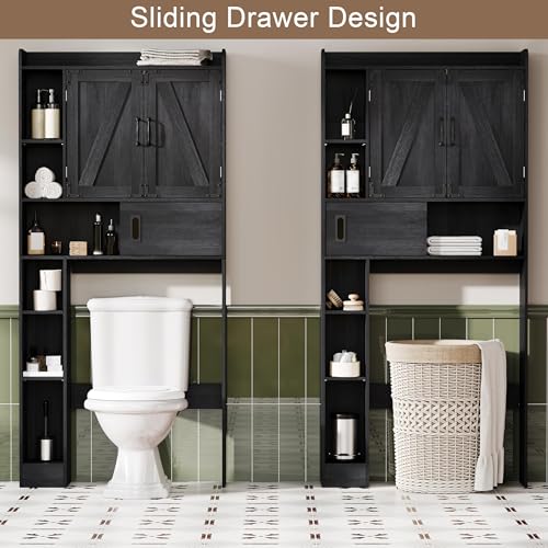 ChooChoo Black Over-the-Toilet Bathroom Storage Cabinet with Sliding Door